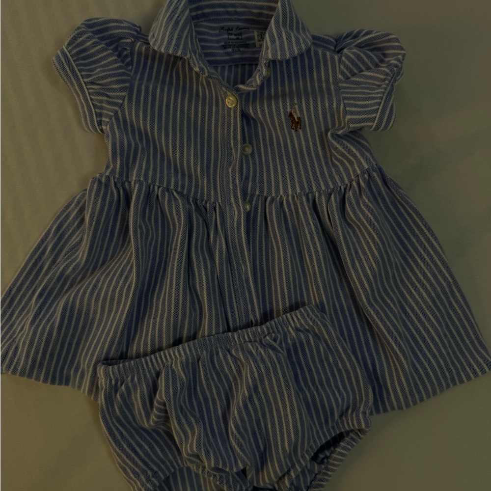 Ralph Lauren Blue and White Striped Dress Set